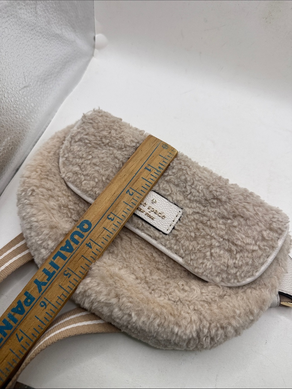 Kate Spade Rosie Faux Shearling Waist Belt Bag Fanny Pack Tan Fuzzy Furry Boho - Picture 15 of 16